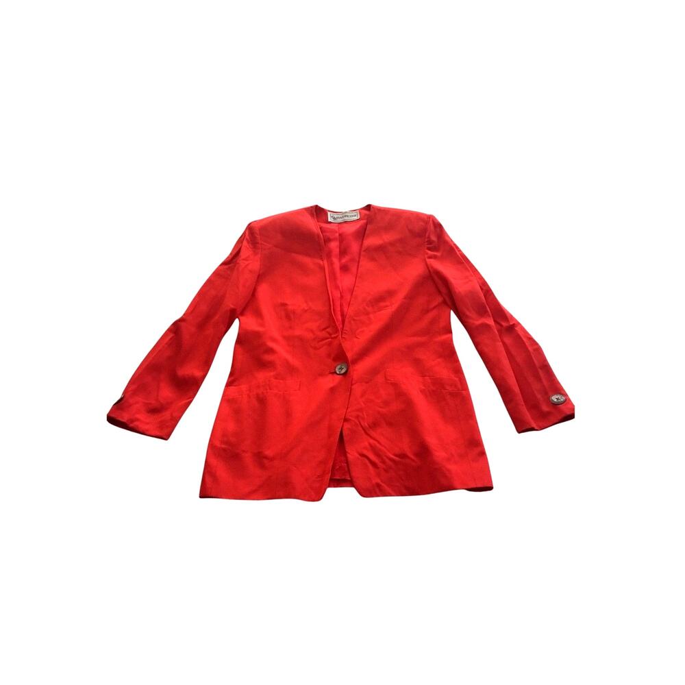 Red Long Blazer Evan Picone Womens Lined Shoulder Pads Size 10 VINTAGE 90s